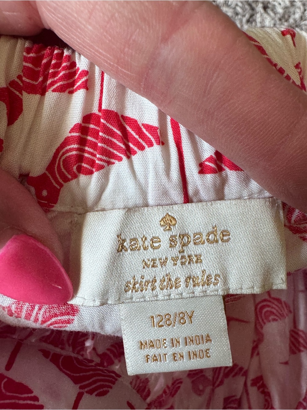 Kate Spade Girls Bird Skirt Fit Flare Skater White Red Size 8 - Picture 5 of 6